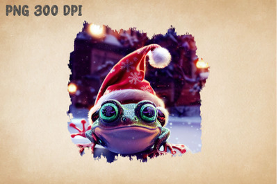 Cute Little Frog With Santa Hat