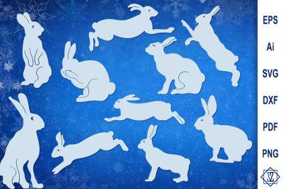 Bundle Hare silhouette/hare clipart/ hare stencil/SVG
