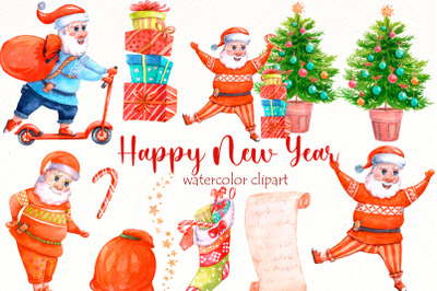Funny Santa watercolor clipart | Christmas Png clip art.
