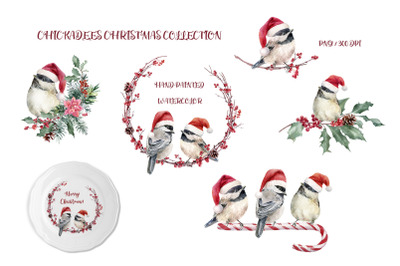 Chickadees watercolor, Christmas watercolor sublimation