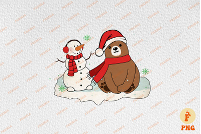 Retro Bear &amp; Snowman Happy Christmas