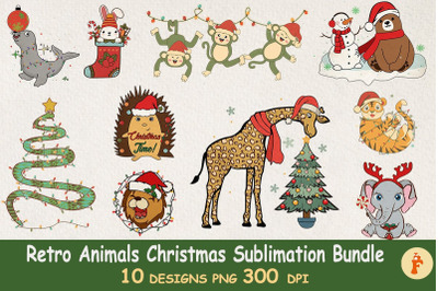 Vintage Retro Christmas Animals Bundle 10 designs
