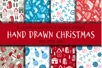 Hand Drawn Christmas patterns &amp; digital papers