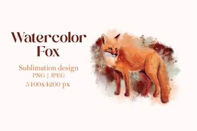 Watercolor fox painting, animal print art, sublimation png