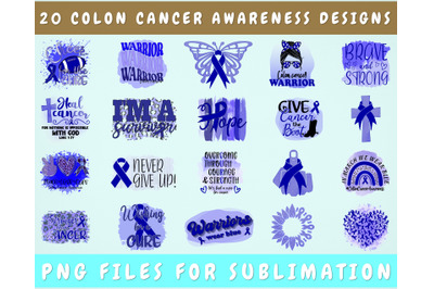 Colon Cancer Awareness Sublimation Designs Bundle, 20 Designs