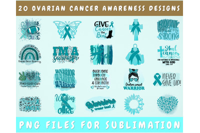 Ovarian Cancer Awareness Sublimation Designs Bundle, 20 Designs