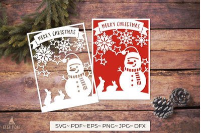 Merry christmas snowman svg | Merry christmas card cut files
