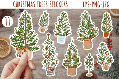 Christmas tree stickers in PNG / Christmas sticker bundle