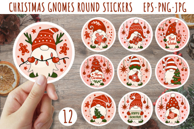 Christmas gnome stickers / Round Christmas stickers bundle
