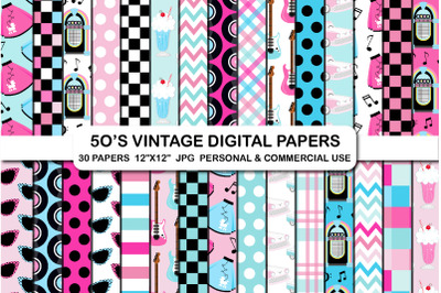 50s vintage digital background papers Sock hop party