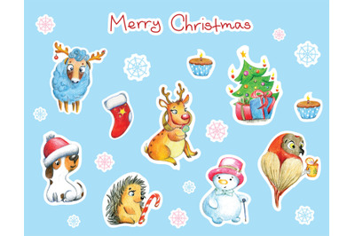 Funny Christmas sticker sheet, cute holiday stickers