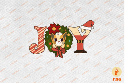 JOY Cute Cat Happy Christmas Retro Xmas