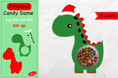 Christmas Dinosaur Candy Dome SVG. Ornament Candy Holder SVG