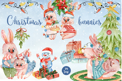 New Year symbol rabbit 2023&2C; Christmas watercolor clipart