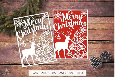 Reindeer christmas card svg | Merry christmas card template