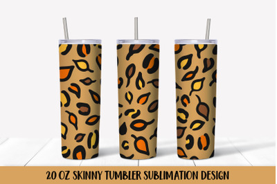 Fall Leaves Leopard Print Tumbler Sublimation Wrap Design