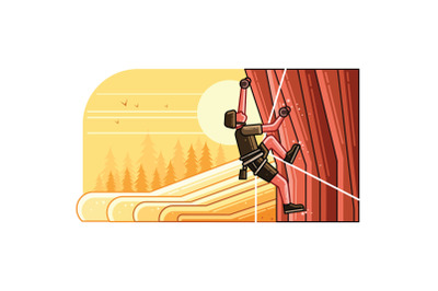 Rock Climber Vector Graphics Line Illustration