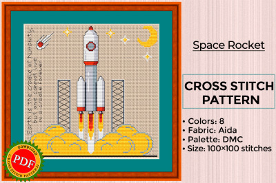 Space Rocket Cross Stitch Pattern | Rocket | Carrier Rocket