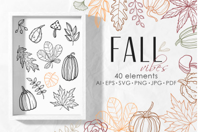 Fall vibes Line art leaves &amp; pumpkin