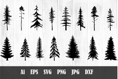 15 Pine Trees Silhouettes
