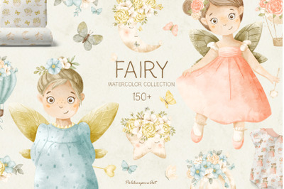 Watercolor FAIRY and flowers clipart