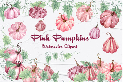Pink Pumpkins Watercolor Clipart