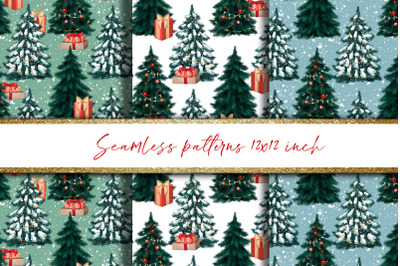 3 Christmas Tree saeamless patterns