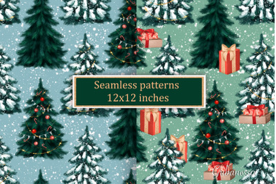 Christmas Tree seamless patterns | Digital paper