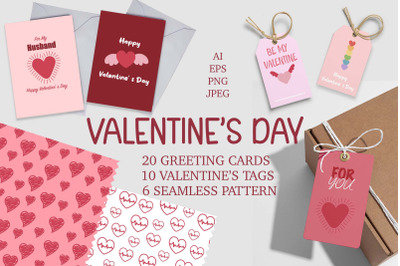 Valentine&#039;s Day cards, patterns and tags