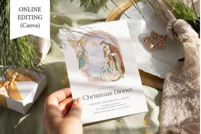 Religious Christmas Invitation Nativity Scene Template Come All Ye Fai