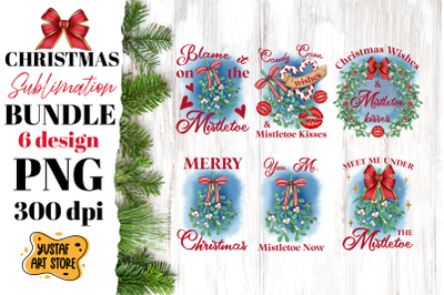 Watercolor Christmas Mistletoe sublimation Bundle 6 design