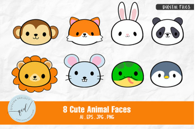 Cute Animal Faces Illustration | 8 Variations