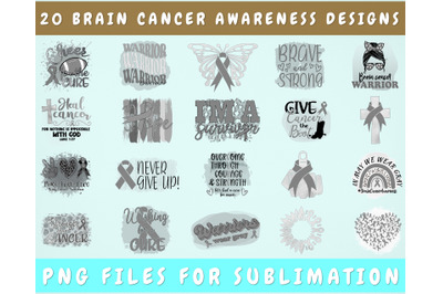 Brain Cancer Awareness Sublimation Designs Bundle, 20 Designs