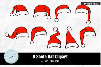 Santa Hat Clipart | 9 Variations