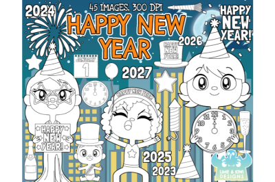 Happy New Year Digital Stamps - Lime and Kiwi Designs