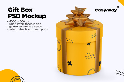 Round Gift Box PSD Mockup