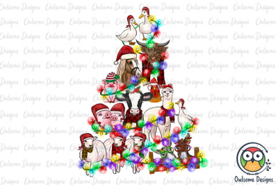 Animals Farm Christmas Tree PNG Sublimation