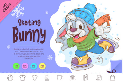 Winter Bunny Skating. Clipart