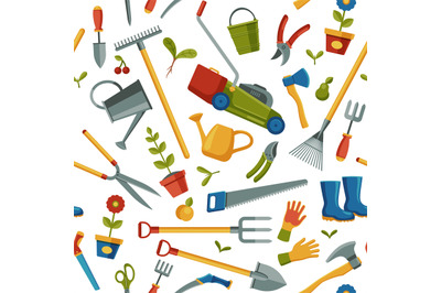 Gardening pattern. Seamless print of garden planting tools, abstract c