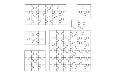 Puzzle shapes. Blank jigsaw pieces match together and separated for ga