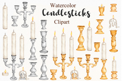 Watercolor Candlesticks Clipart