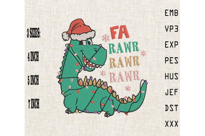 Cute Christmas Dinosaur Fa Rawr Rawr Rawr Embroidery