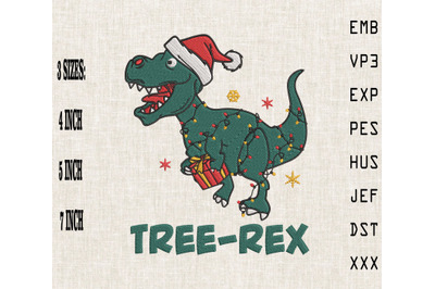 Tree-Rex Funny Dinosaur Happy Christmas Embroidery