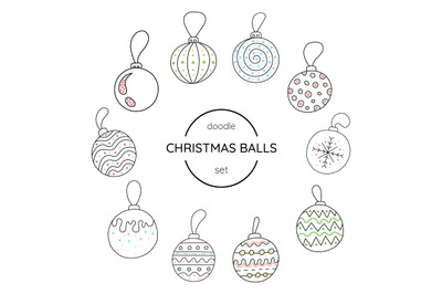 Set of Christmas balls in doodle style