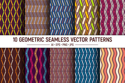 10 seamless wavy stripes vector patterns