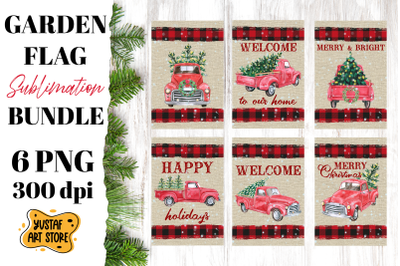 Christmas garden flag sublimation bundle. 6 Christmas truck