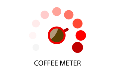 Coffee meter, indicator of power and energy. Hot drink to wake and wor