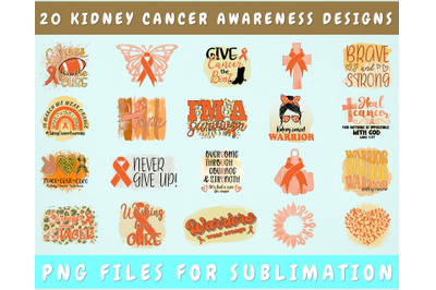 Kidney Cancer Awareness Sublimation Designs Bundle, 20 Designs