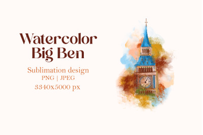 Watercolor London Big Ben fine art painting, print art png
