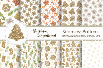 Watercolor gingerbread seamless patterns